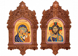 Рукописная пара подарочных икон "Казанская икона Божией Матери" и "Господь Вседержитель" на кипарисе