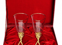 Набор бокалов для шампанского "Виноградная лоза" (Ретро) с позолочением в подарочном коробе из бумвинила